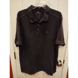 Tommy Bahama Supima Cotton Mens Shirt L Black Short Sleeve Aloha Marlin Sailing